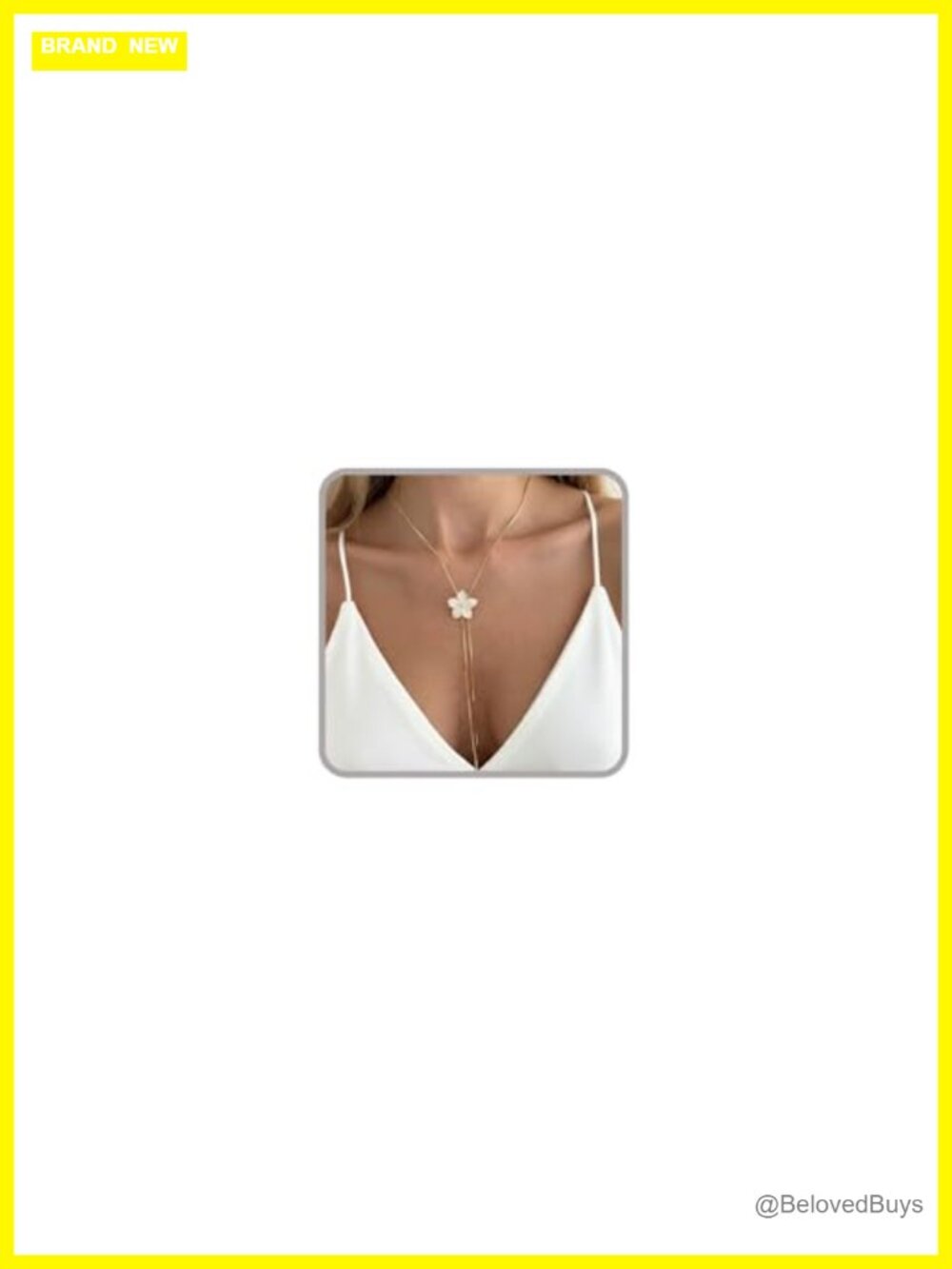 Gold Long Y-Shaped Lariat Necklace with Floral Pendant Adjustable Leather Cord